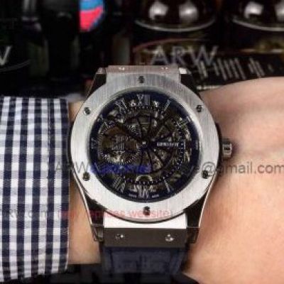 Perfect Replica Hublot Classic Fusion Hollow Roman Dial Stainless Steel Bezel 43mm Watch